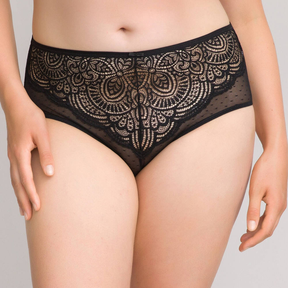 La Redoute Collections Plus – Ψηλόμεσο σλιπ από δαντέλα και τούλι με ανάγλυφα πουά 350221120 – 6527&0001